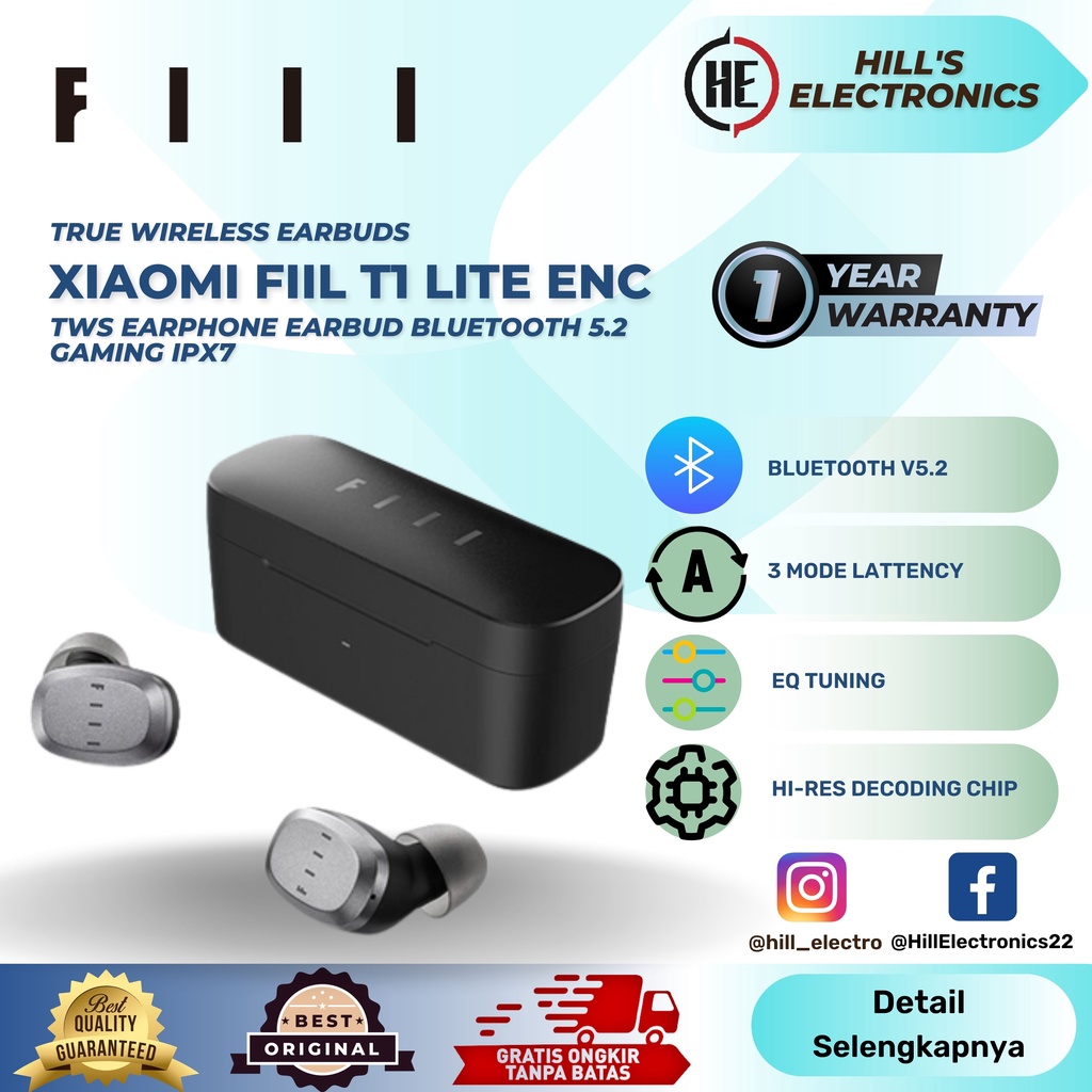 FIIL T1 LITE Earbuds Tws Bluetooth 5.2 IPX7 Low Letency-Global Version