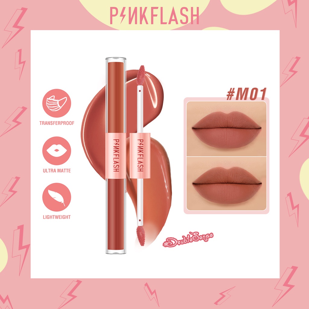 PINKFLASH DoubleSense 2 IN 1 Dual-ended Liquid Lipstick Ombrelips Matte Lipstik Lightweight High Pigment Lasting Lipstik