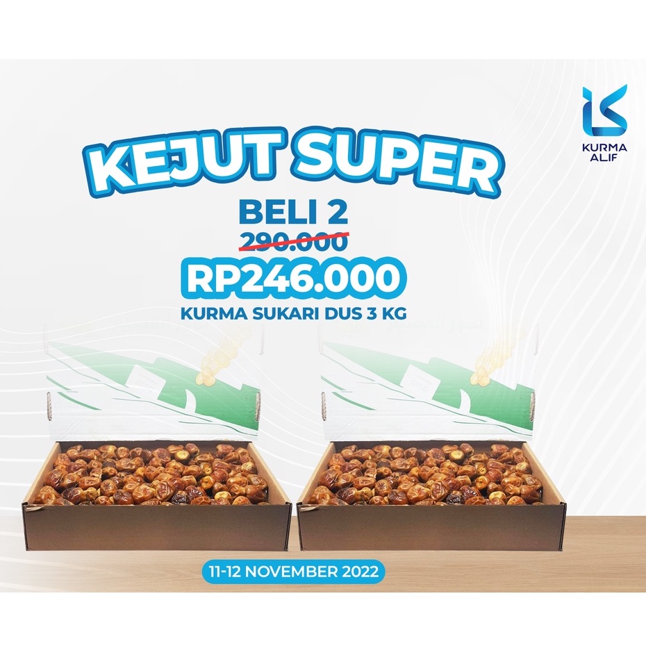 Kurma Sukari Dus 3 Kg | Kurma Raja Sukari Basah Premium Date Quality