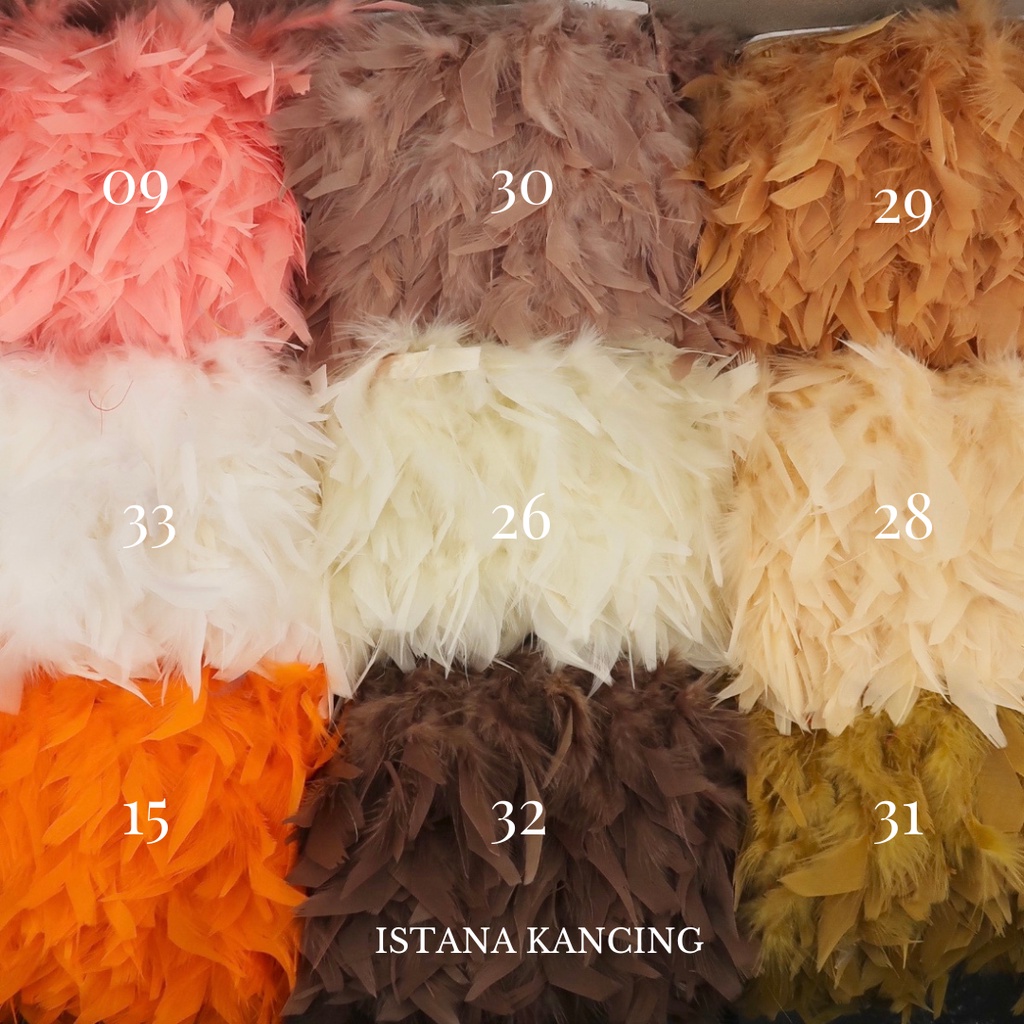 Aplikasi Bulu Lembut Turki | Turkey Feathers 8-11cm Bordir Renda | Istana Kancing