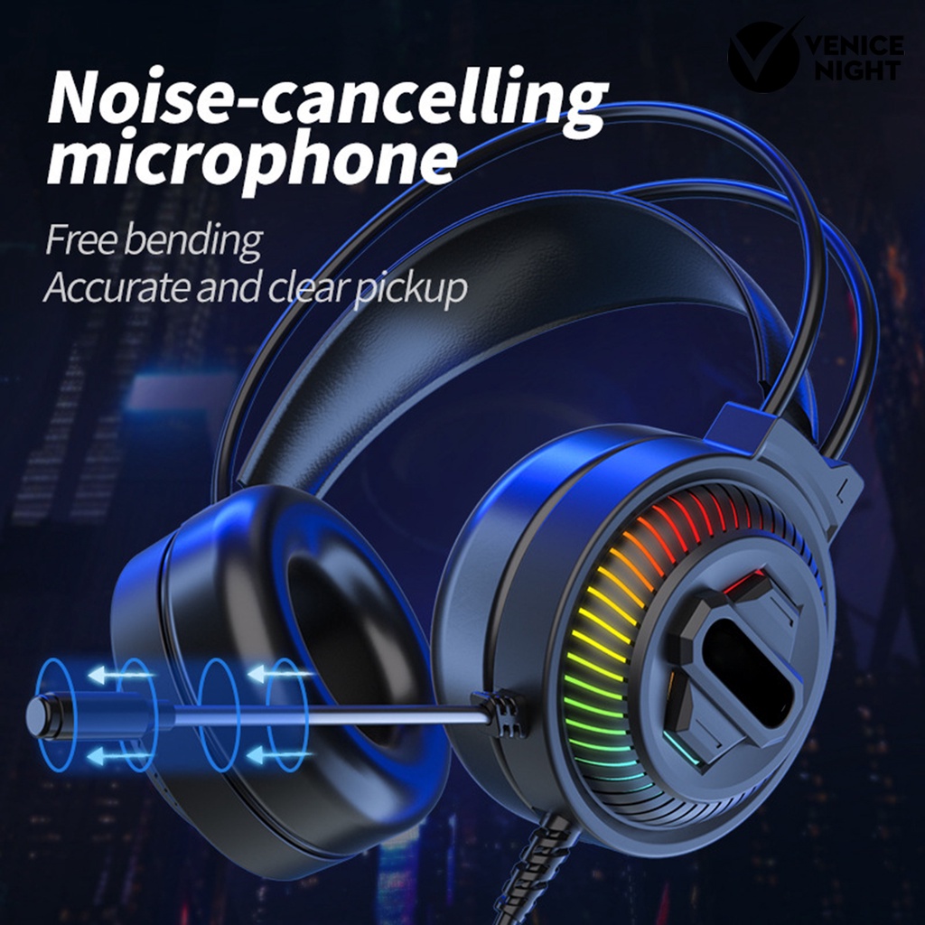 (VNEP) (Berkabel) PSH-400 Headphone Luminous Noise Reduction 3.5mm USB HiFi Stereo Gaming Headset dengan Mikrofon untuk Desktop