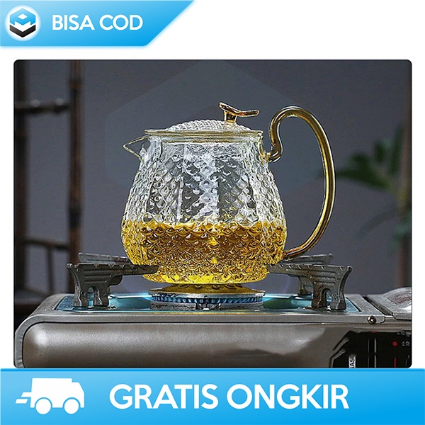 TEKO TEH SET TEA POT KACA 600ML CANGKIR 4 PCS TAHAN PANAS DESAIN MEWAH