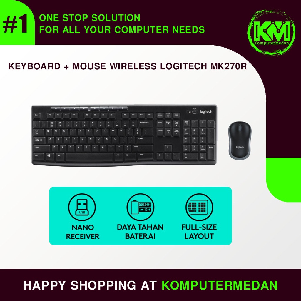 Logitech MK270r Combo Keyboard dan Mouse Wireless dengan Tombol Multimedia