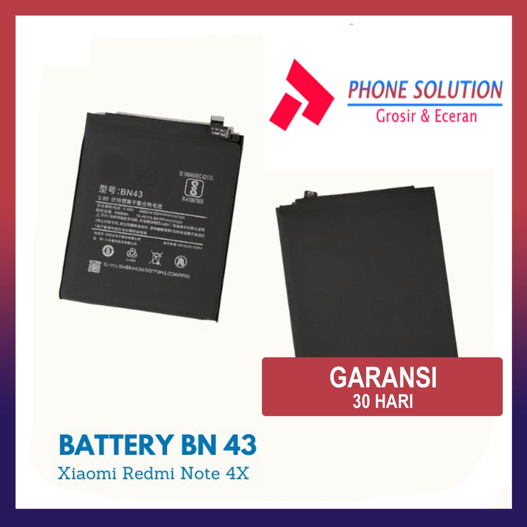 Baterai Xiaomi Redmi Note 4X Processor Snapdrgon / Baterai Xiaomi BN43 High Version // Supplier LCD Xiaomi - Garansi 1 Bulan