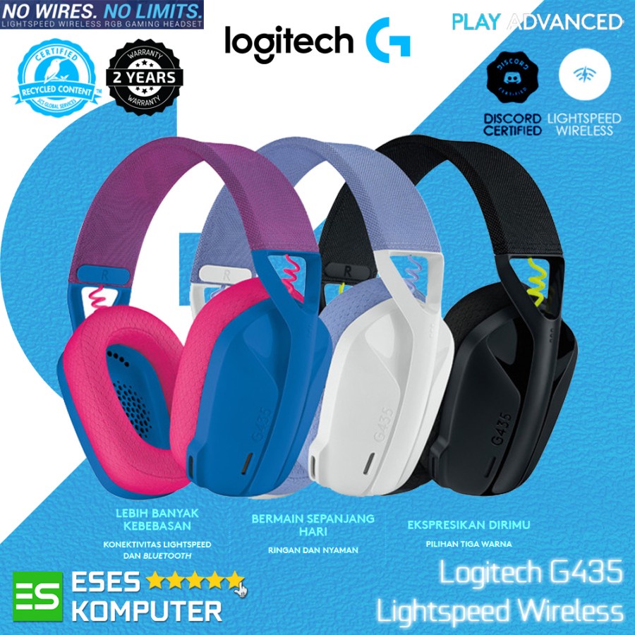 Headset Logitech G435 Lightspeed Wireless - Bluetooth - Gaming - Resmi