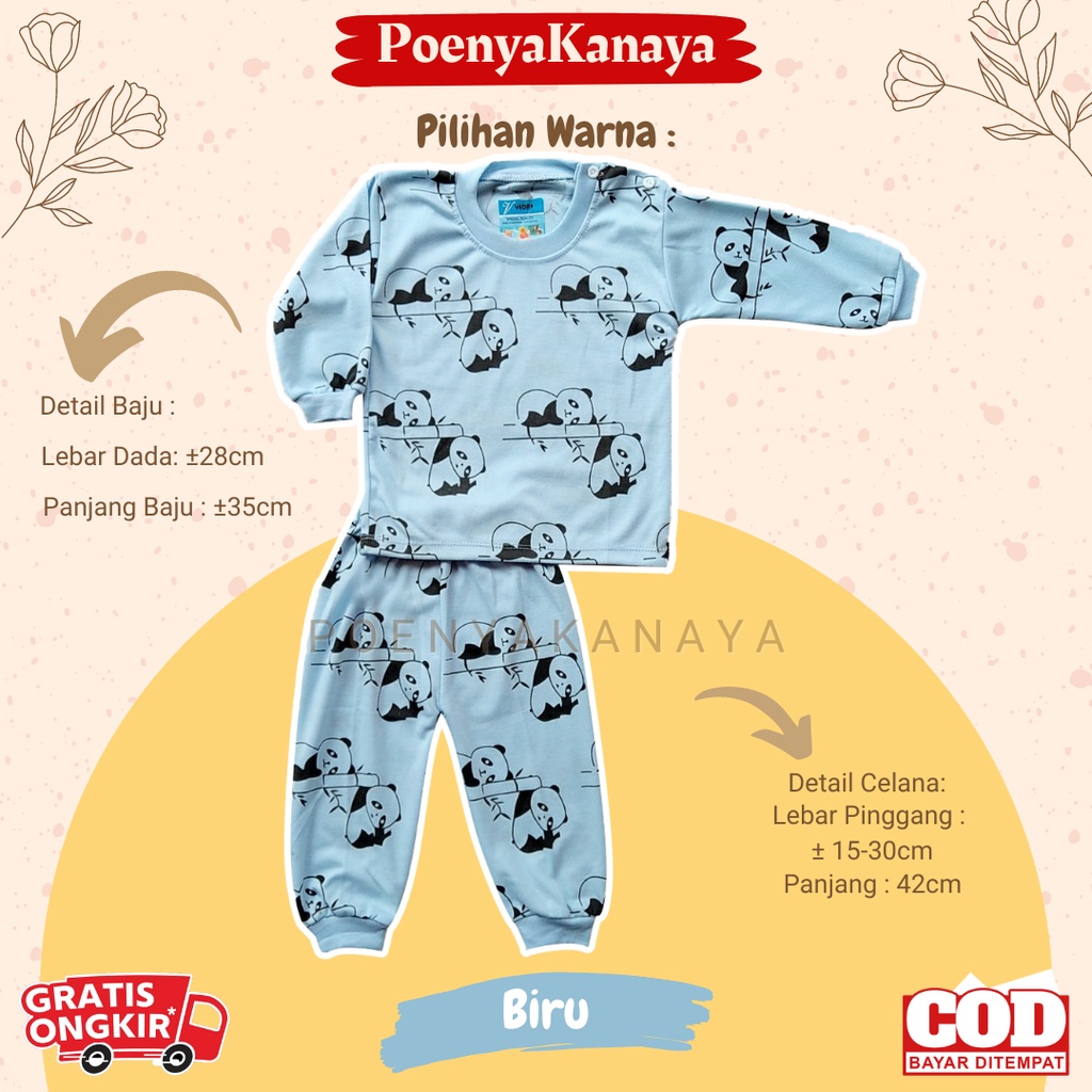 Setelan Baju Bayi Piyama Bayi Panjang PANDA WARNA Viori Size 6-18 Bulan SPY40