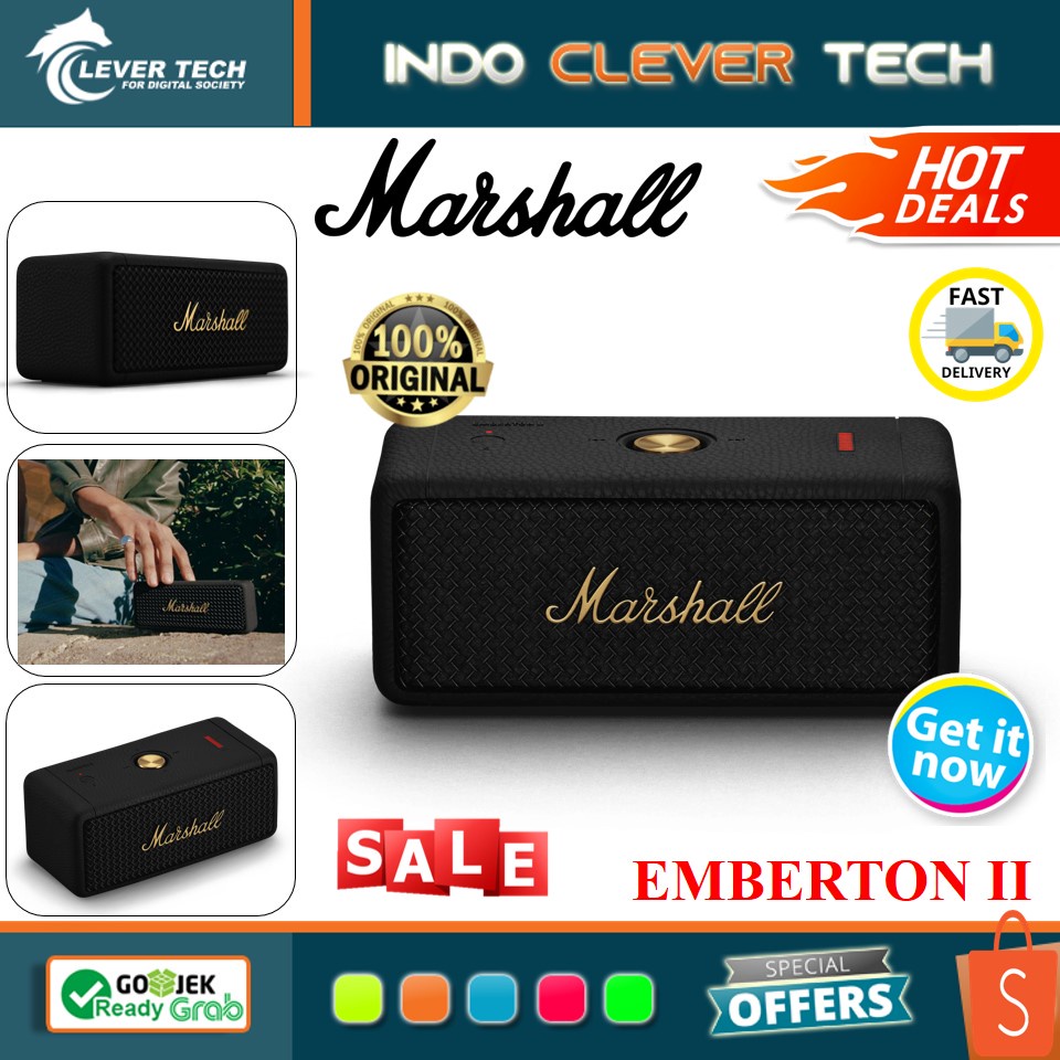 Marshall emberton II II Speaker Bluetooth Nirkabel Portabel IPX67 Speaker Tahan Air Luar Ruangan Subwoofer Mewah Marshall