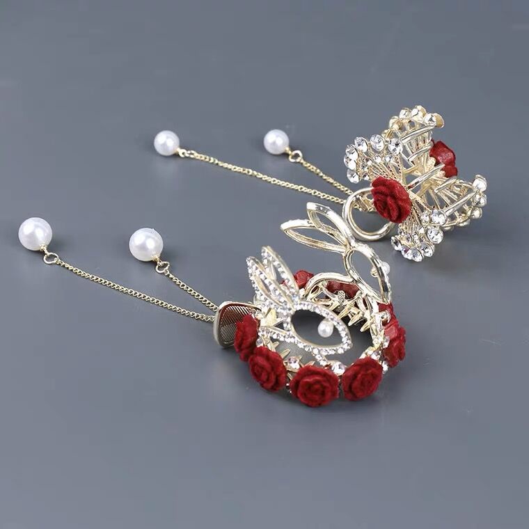 Aksesoris Jepit Rambut Ponytail Bahan Alloy Aksen Mutiara Berlian Imitasi Untuk Wanita