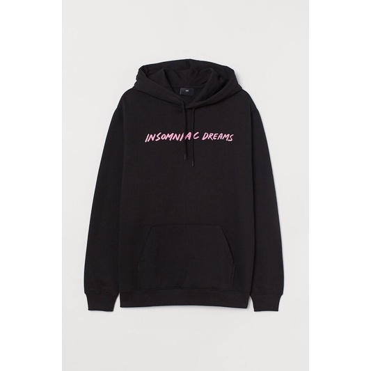 ( 11.11 ) Hoodie H&M Unisex Sablon Insomniac Dreams Black Hitam, Flecee Katun Lembut Tebal, Free Pap