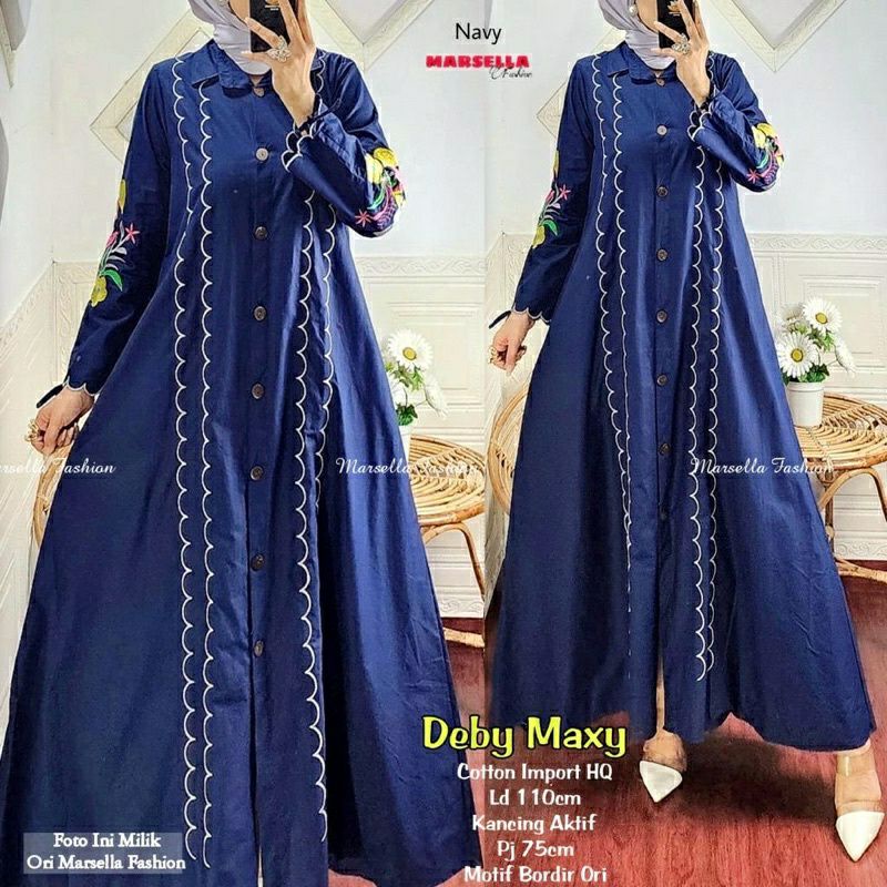 Deby Maxy, GAMIS WANITA MUSLIM CANTIK MODIS FIT XXL LD 110 BAHAN KATUN IMPORT MIX BORDIR TERMURAH OOTD