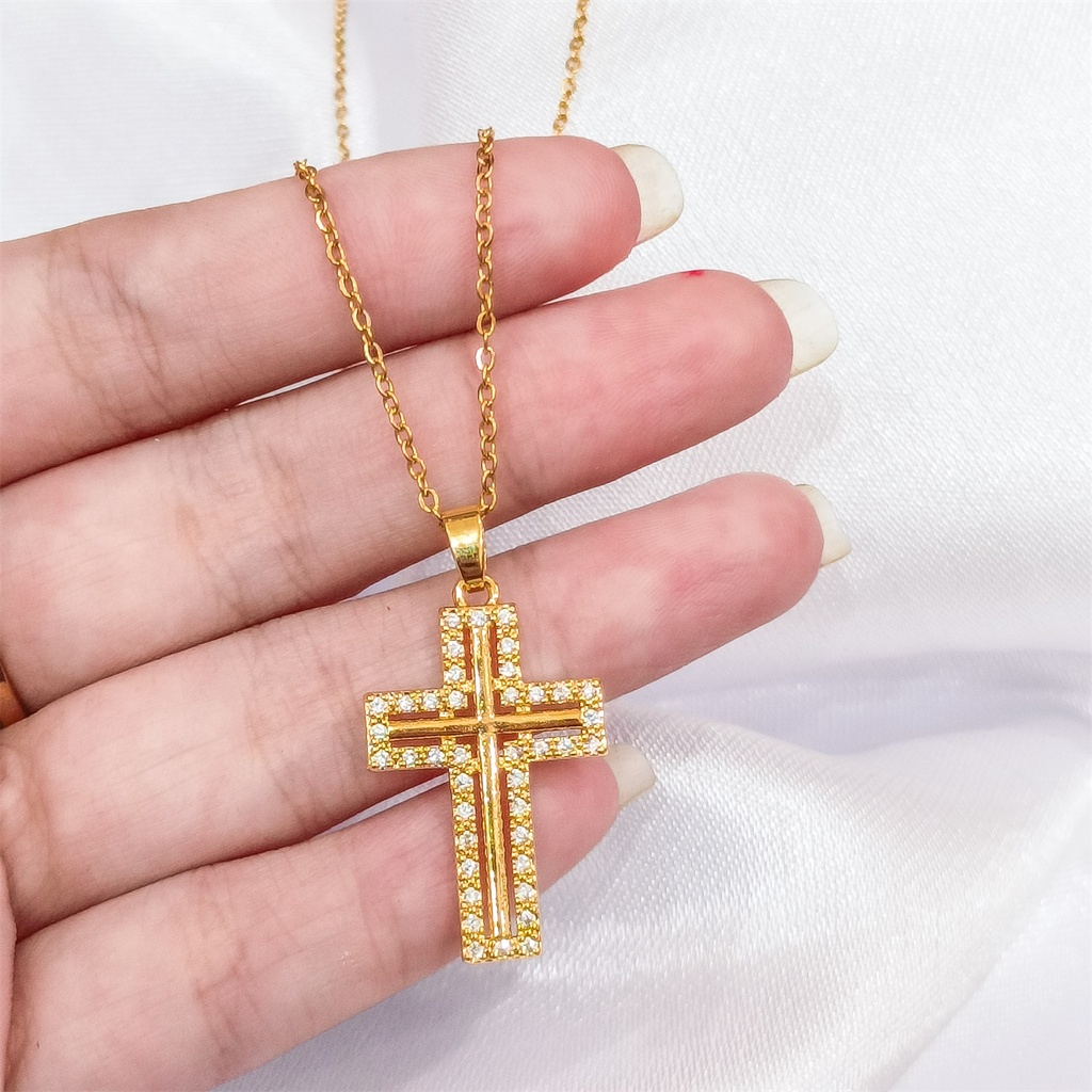Kalung Titaniun Wanita Permata Perhiasan Asli Wanita Anti Karat Lapis Emas 24k xianglian jewelry Aksesori Premium Korea
