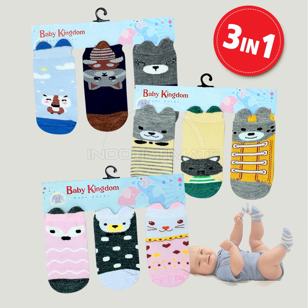 3in1 Kaos Kaki Bayi 0-6 Bulan KKA-504 KKA-505 Baby Sock Sarung kaki Bayi Perempuan Laki Laki Baru Lahir Motif Karakter Lucu Pelindung Kaki bayi Kaos Kaki Bayi Cewek Cowok