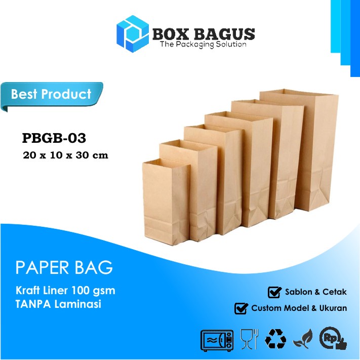 PAPER BAG 20x10x30 KRAFT 100 GSM - GOODIE KANTONG KERTAS SOUVENIR GIFT SNACK KUE ROTI NASI BURGER