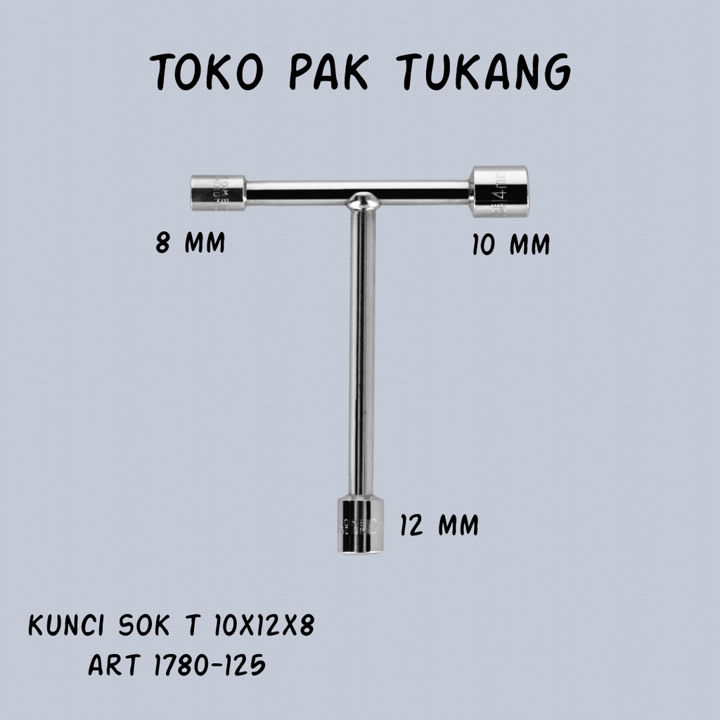 Kunci Sok T Chrome 10 x 12 x 8 Hasston 1780-125 / Kunci T Pendek
