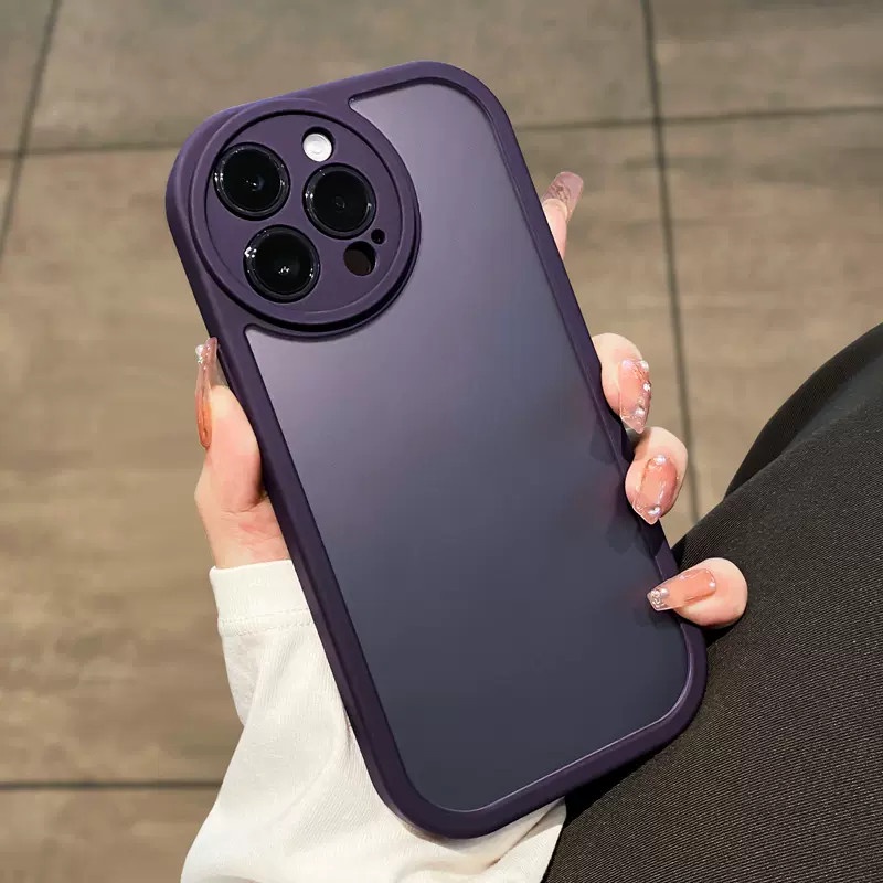 Case Pelindung Lensa Kamera Bentuk Bulat Bahan Silikon Warna Ungu matte Untuk iPhone 14 Pro Max Plus 13 12 Pro Max