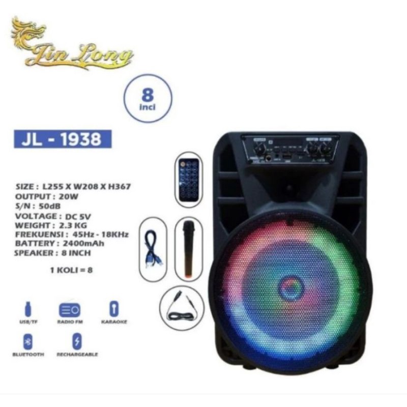 Jual SPEAKER BLUETOOTH JIN LONG 1938 - SPEKER PORTABLE 8 INCH - SPEAKER ...