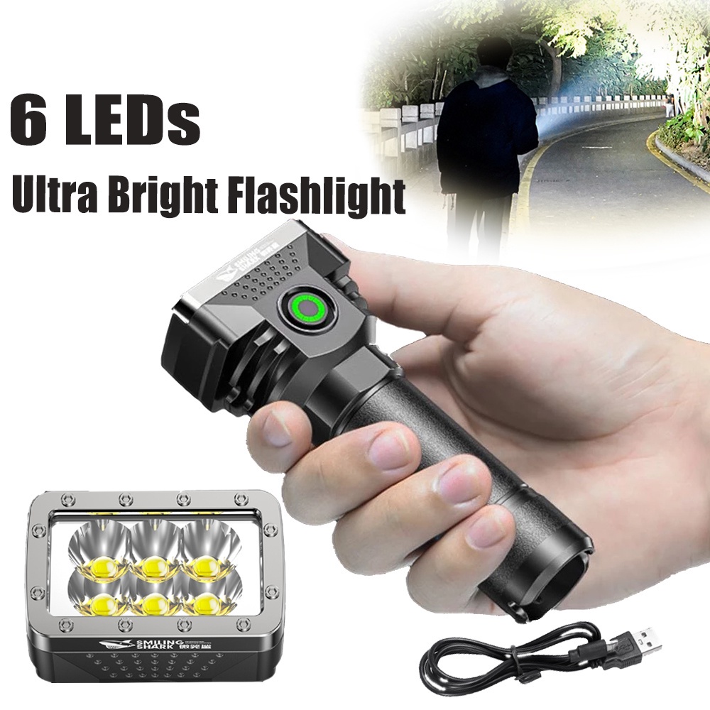 Lampu Senter 6 Led 4 Mode Adjustable Anti Air Tahan Lama USB Rechargeable Untuk Hiking / Camping