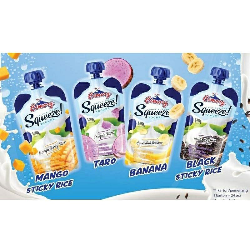 

Squeeze Cimory 120g Banana/Taro/Mangga/BlackRice