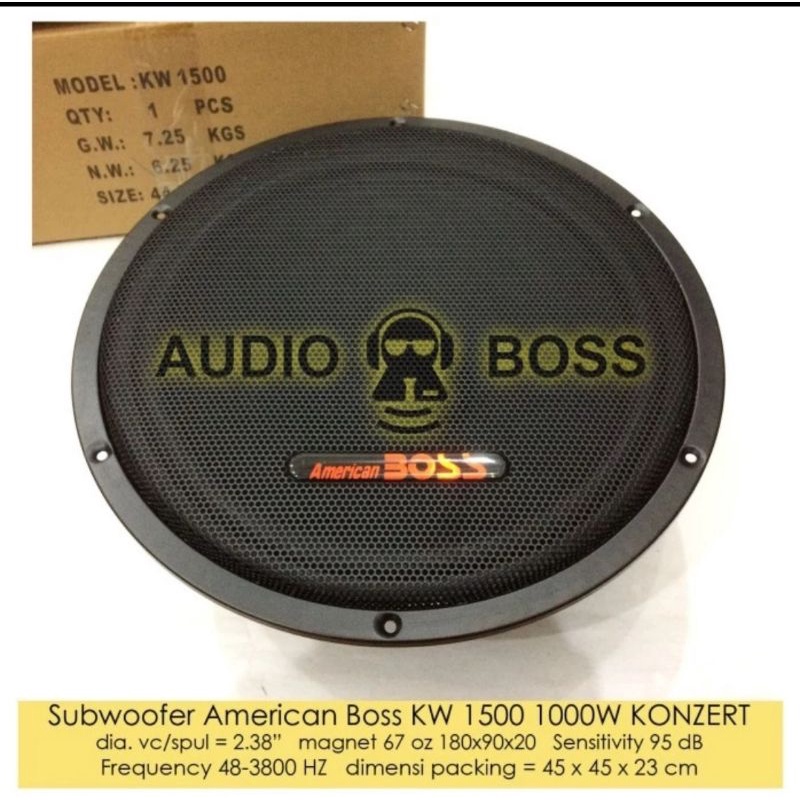 Subwoofer American Boss 15 Inch 1000 Watt Konzert 1500 Americanboss 15inch 15" 15in 1000W 1000 W