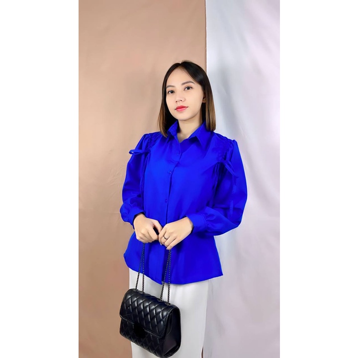 Tq88indonesia Fashion Baju Atasan Wanita Terbaru /  Faezya Blouse / Blus Polos Serut Lengan Panjang / Pakaian Casual Cewek