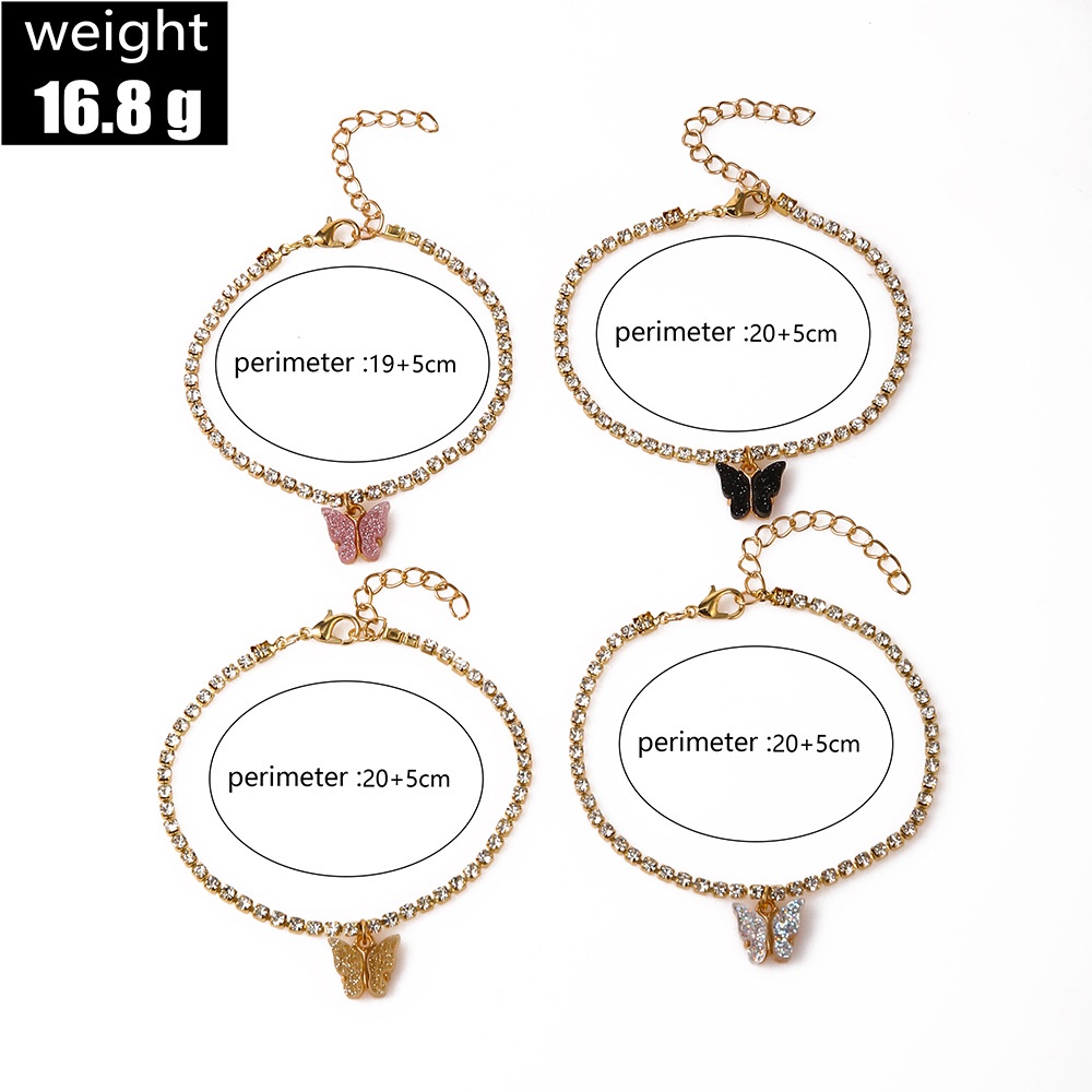 4 Pcs / Set Rantai Kaki Kombinasi Kupu-Kupu Berlian Warna-Warni