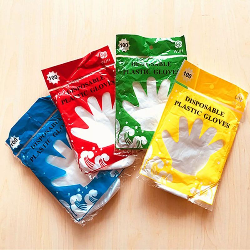 Sarung Tangan Plastik Isi 100Pcs Disposable Plastic Gloves Sekali Pakai Bening Polos Transparent