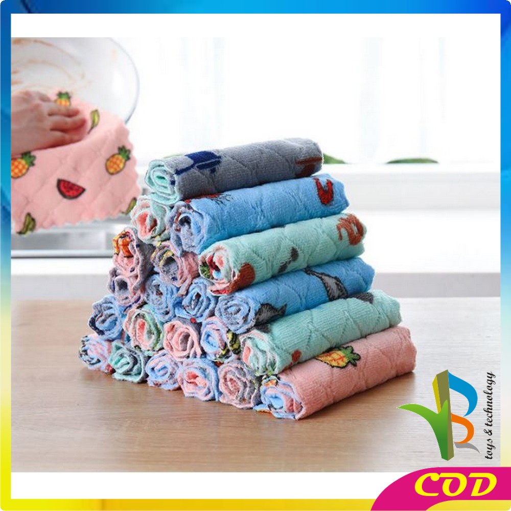 RB-C561 C563 Kain Lap Dapur Meja Piring Anti Minyak / Kain Lap Piring Lembut Bahan Coral Fleece 2 Sisi Lap Dapur Microfiber Serap Air