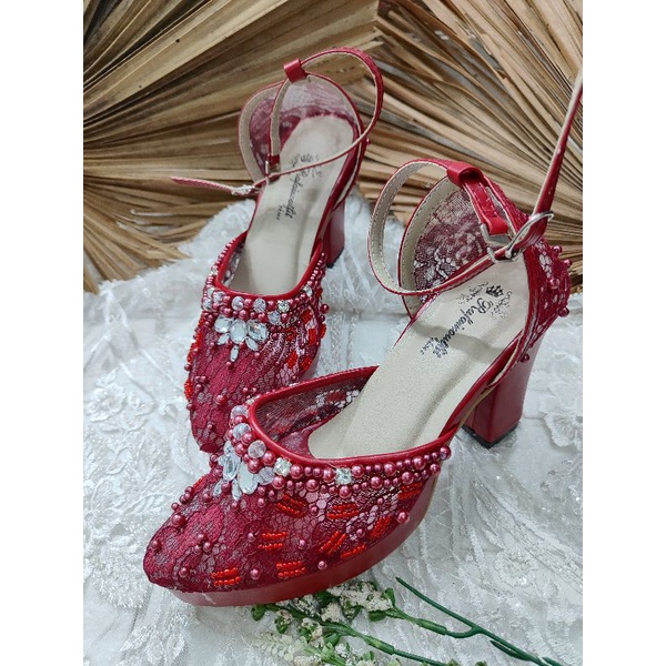 sepatu wanita zaneta merah marron tinggi 9cm tahu