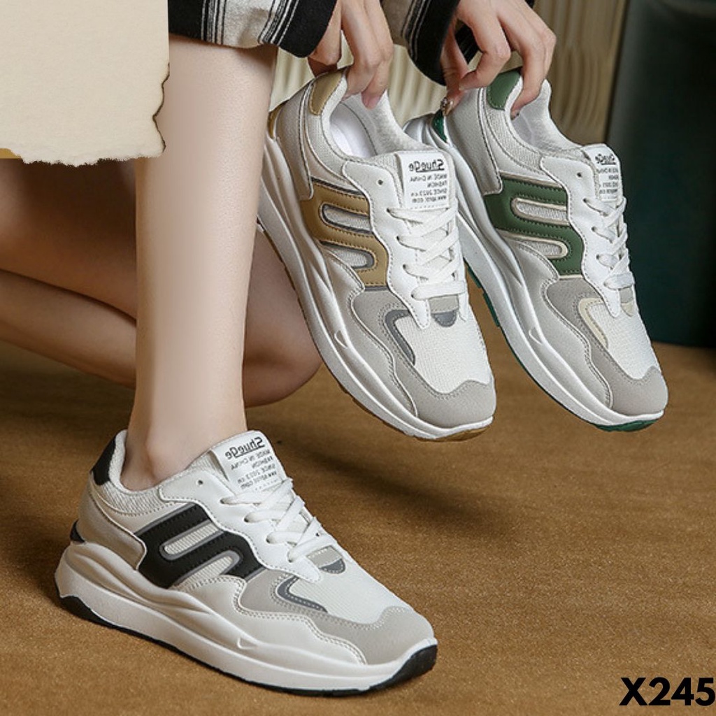 SEPATU WANITA SNEAKERS GAPAKE RIBET PAKAINYA IMPORT BAHAN PU COMBI MESH 245
