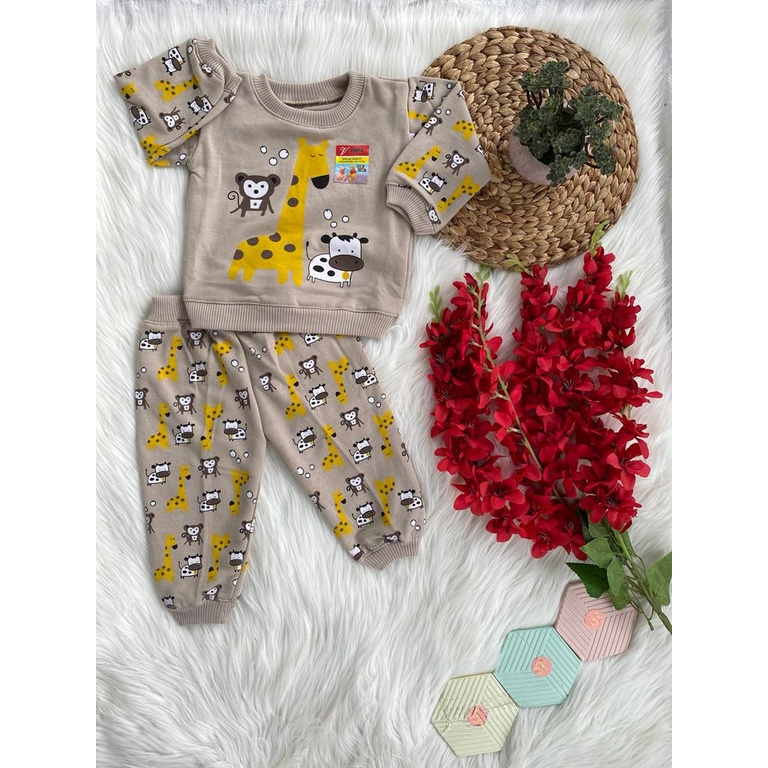 sweater bayi laki laki perempuan lucu murah motif trio hewan setelan 3-18 bulan