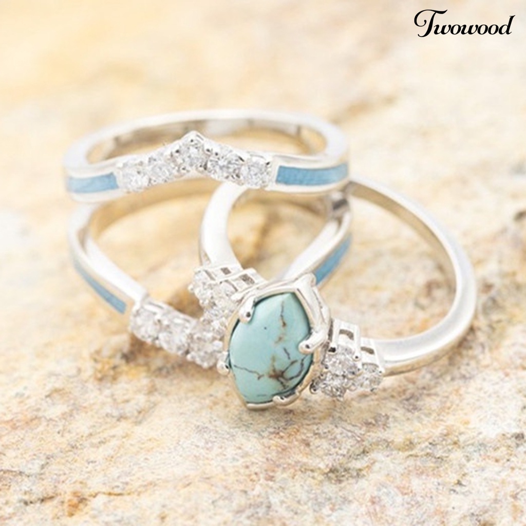 3pcs / Set Cincin Batu Turquoise Imitasi Untuk Wanita