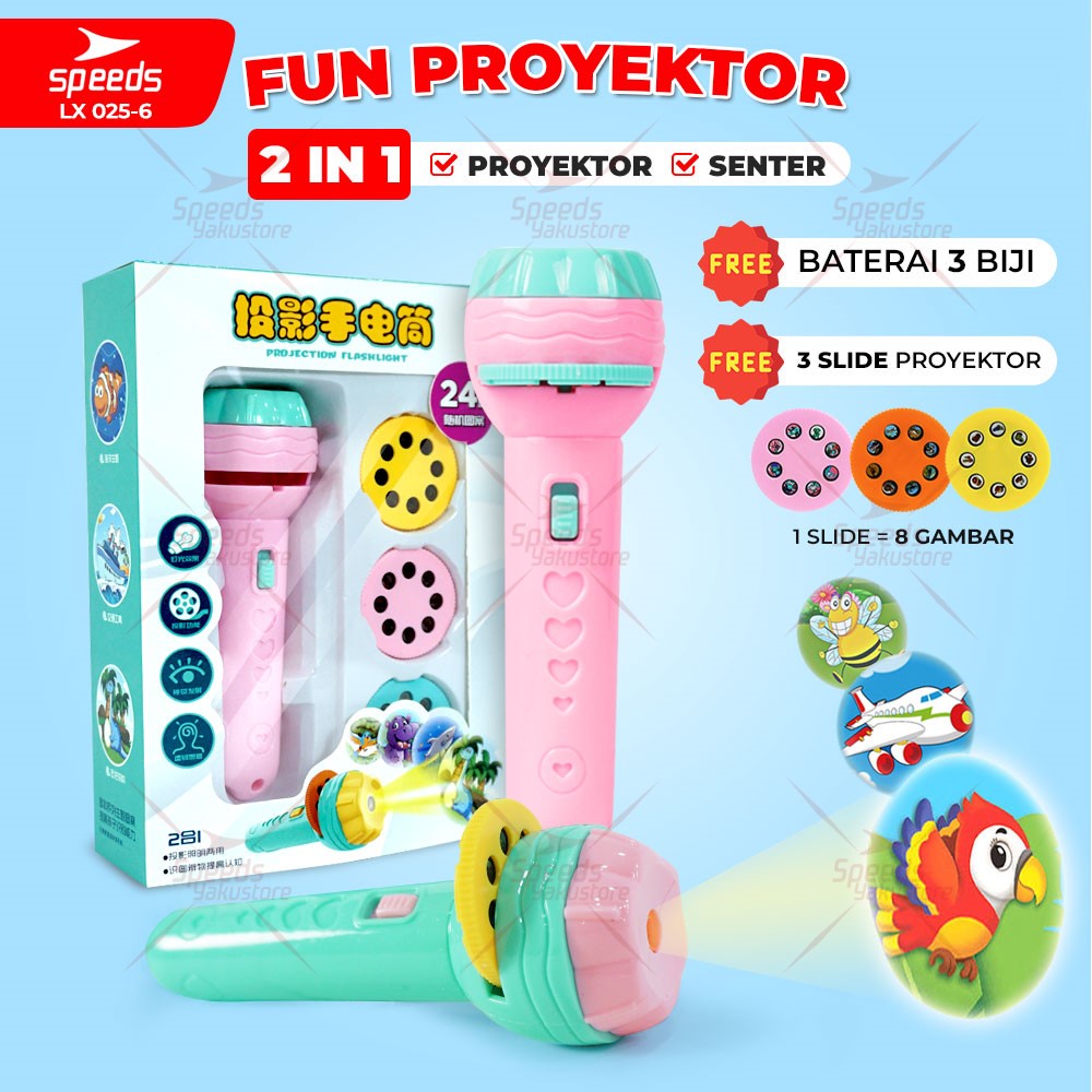 SPEEDS Mainan Anak Senter Proyektor Fun Flashlight Mainan Proyektor Gambar Mainan Edukasi Senter Gambar Anak 025-6