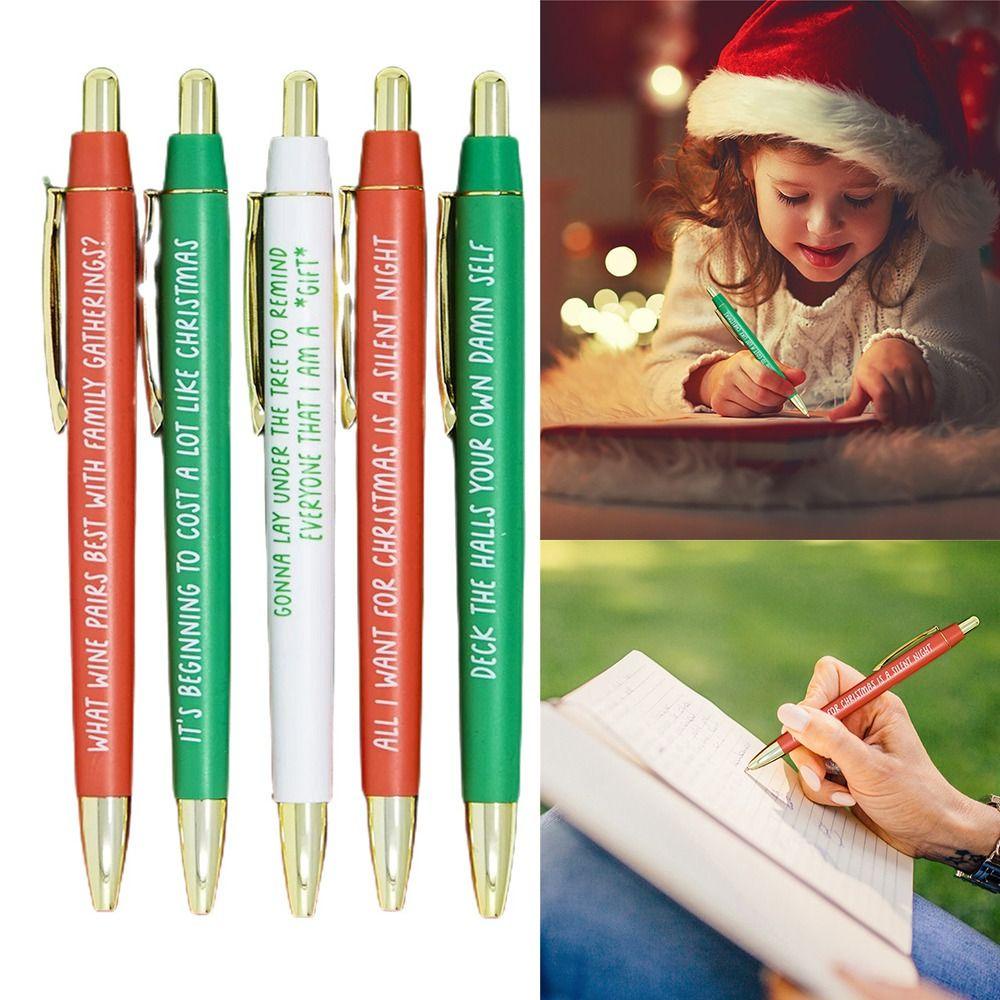 Populer 5 Pcs Set Pena Natal Anak-Anak Hadiah Tinta Tulis Pulpen Gel Pulpen Hitam Kantor Bolpoin