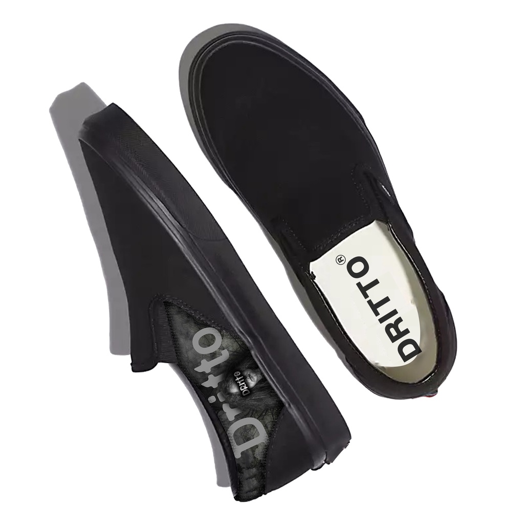 Dritto Slip on - Sepatu Slip On &quot;Nikkori&quot; - Full Black