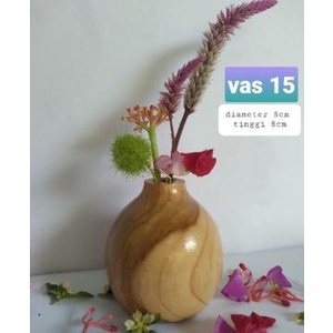 VAS BUNGA KAYU JATI MODEL BULAT PENDEK 15