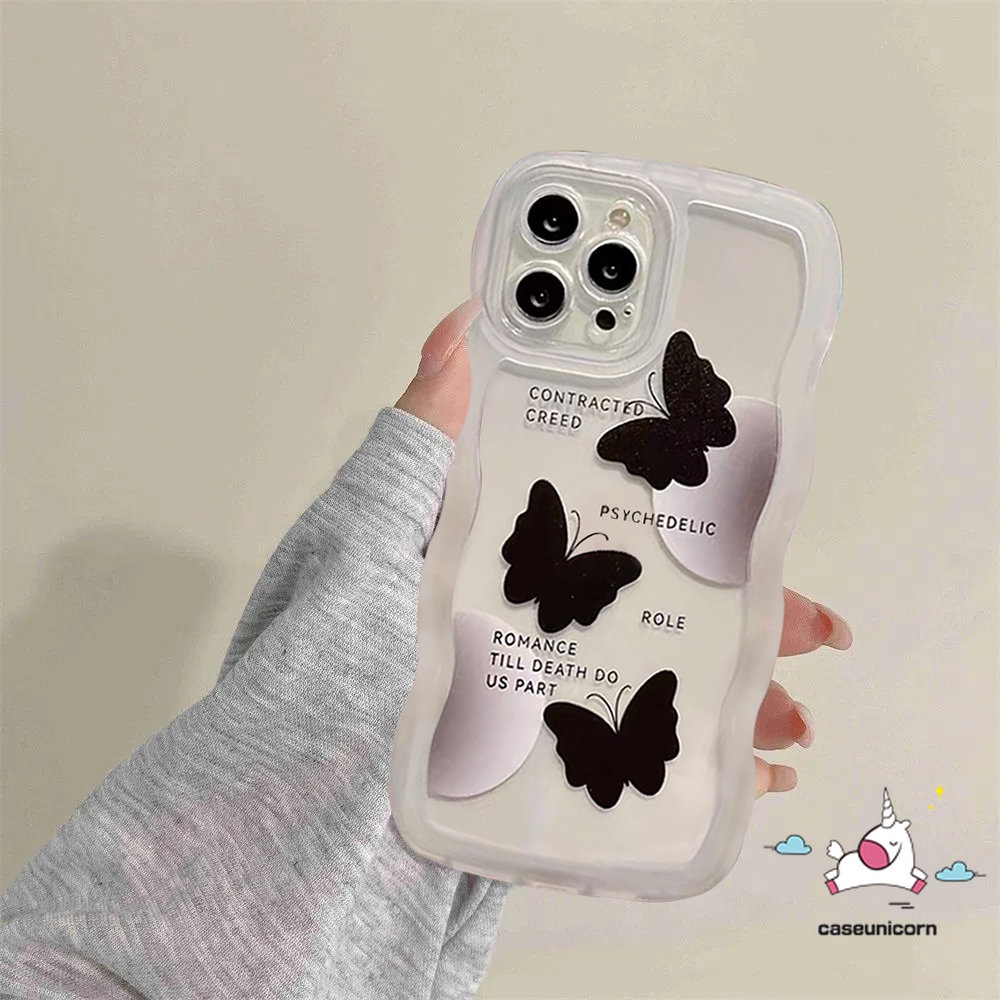 Casing Oppo A15 A57 A78 A17 A55 A16 A58 A17K A74 A54 A96 A95 A16K A1k A77s A3s A72 A5 A9 A76 A12E A77 A12 A7 A16s A5s Reno8 8T 7Z 8Z 7 6 A53 Wavy Edge Black Butterfly Sarung Soft Case