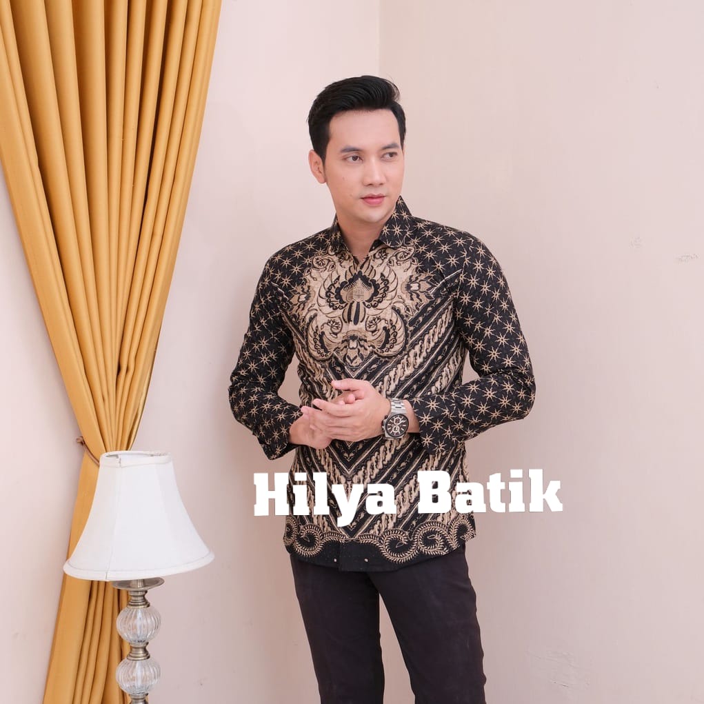 Batik Prabuseno Motif Pamengku Baju Kemeja Pria Lengan Panjang Slim Fit Katun Printing Premium Formal Size S M L XL XXL Jumbo Original