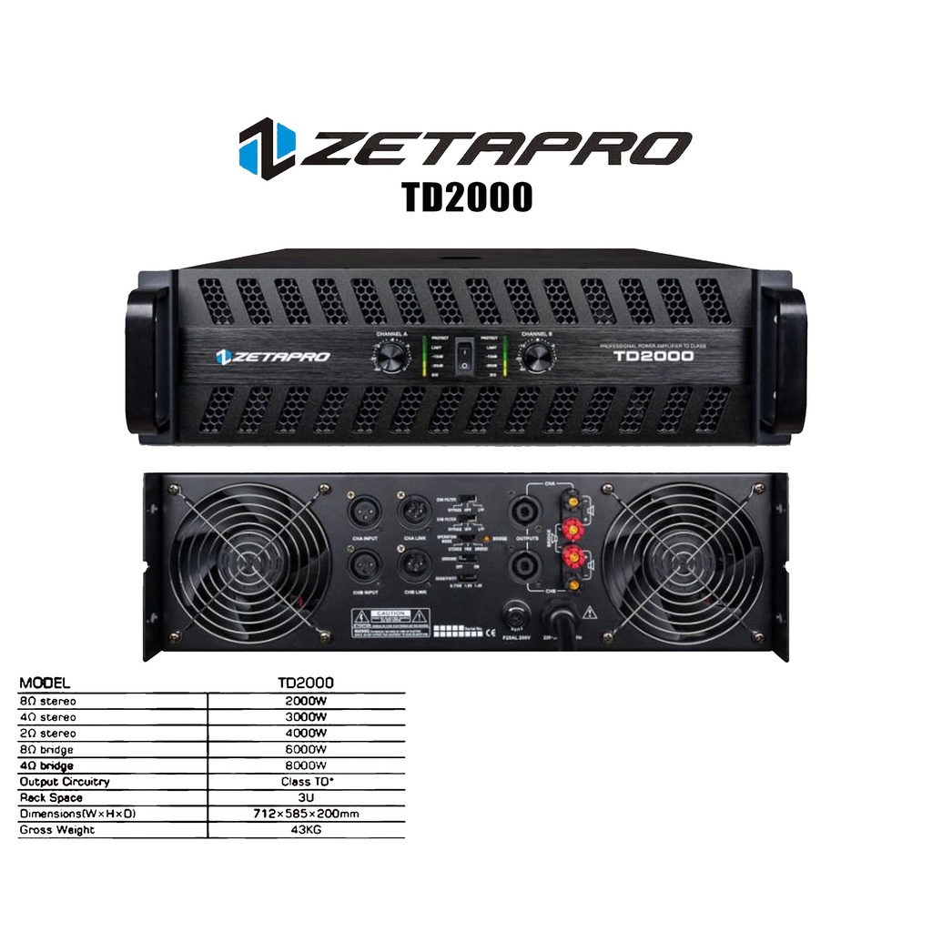 Zetapro TD2000 Power Amplifier TD-2000 TD 2000