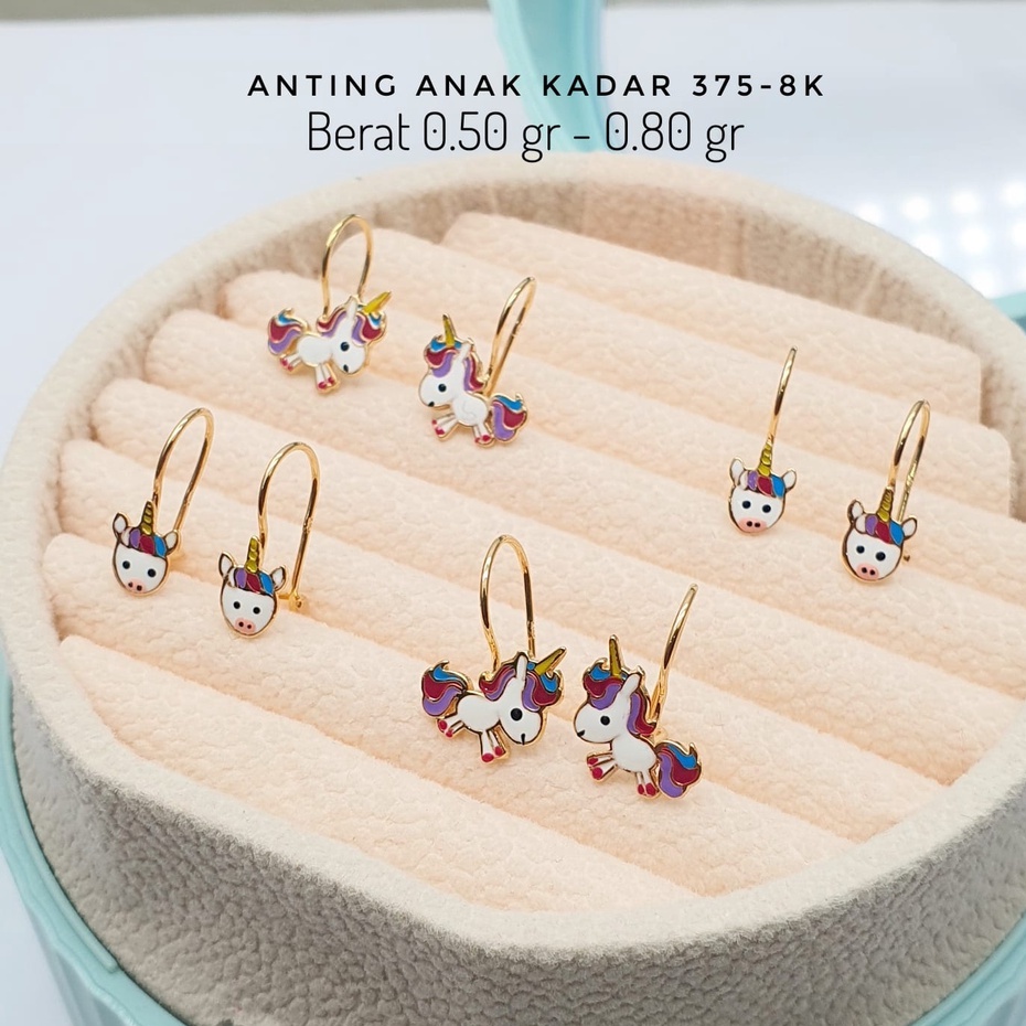 Anting KENIP KLEP JEPIT Bayi dan Anak model lucu boneka karakter variasi PERHIASAN EMAS ASLI Kadar 8K 375 (BUKAN MODEL TOGE) kuda poni unicorn kitty