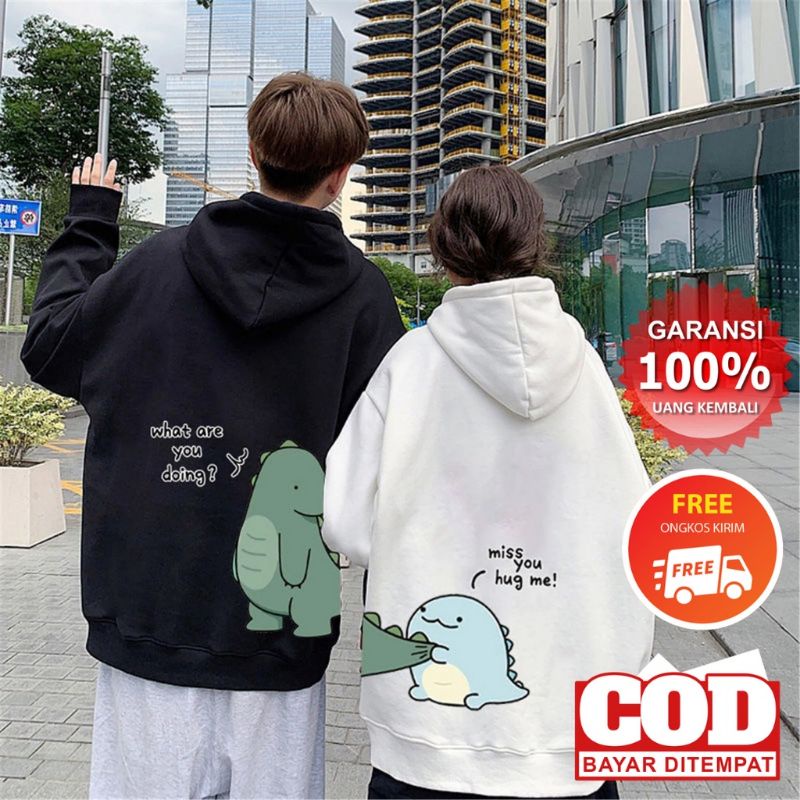 PROMO COD Jaket Hoodie Sweater Couple Pasangan Cewek Cowok Motiif Dino