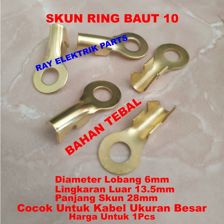 Terminal Skun Massa Ring Baut 10 TEBAL / M6 Diameter 6 MM Untuk Kabel Ukuran Besar