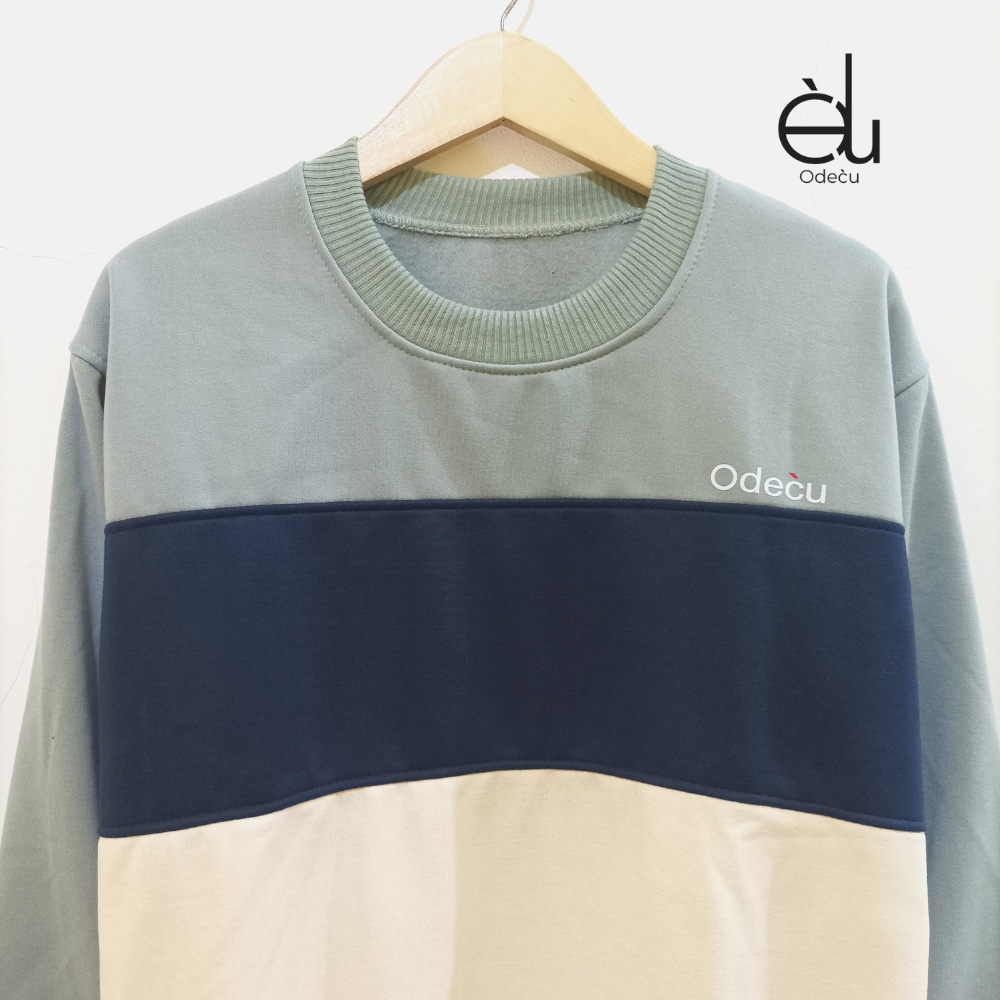 ODECU PREMIUM CREWNECK VERTICAL SAGE NAVY VANILLA SWEATER OVERSIZE WANITA PRIA