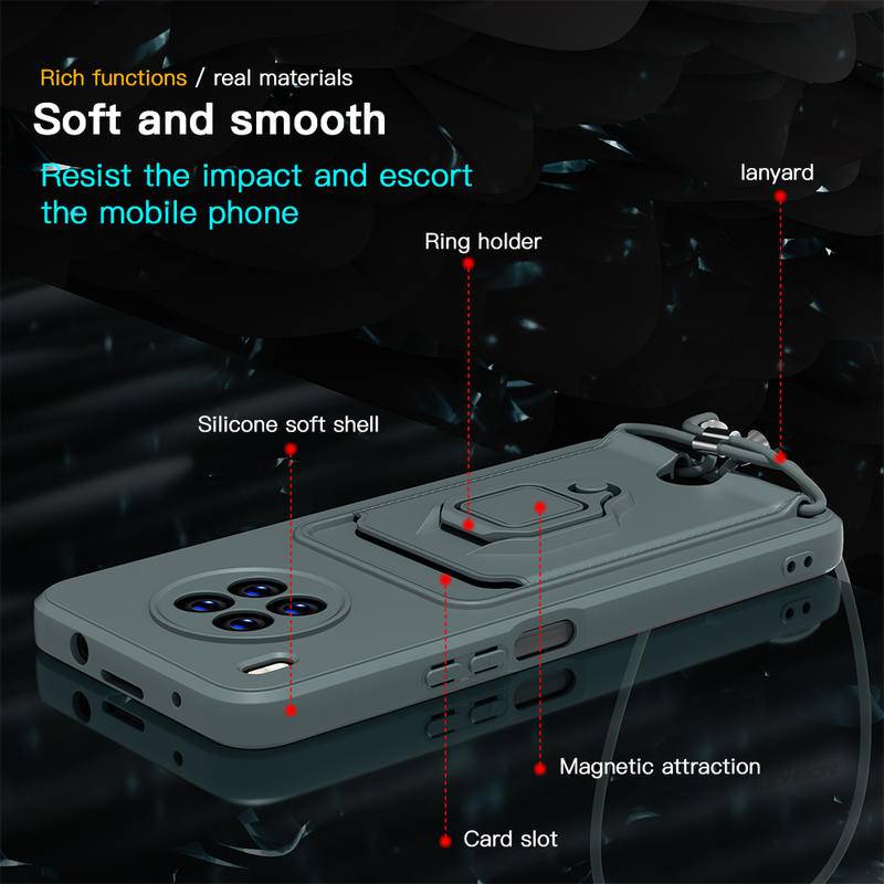 Case Pelindung Kamera Shockproof Dengan Ring Stand Lanyard Untuk Huawei Honor 50 8A X8 X30i Nova 9 SE Y6P Y6 Y5 Y7 2018 2019