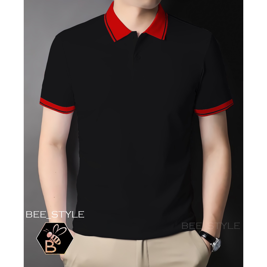 Bee Kaos Kerah Polo Polos Kombinasi / Kaos Pria Polos / Polo Shirt Kerah Kombi