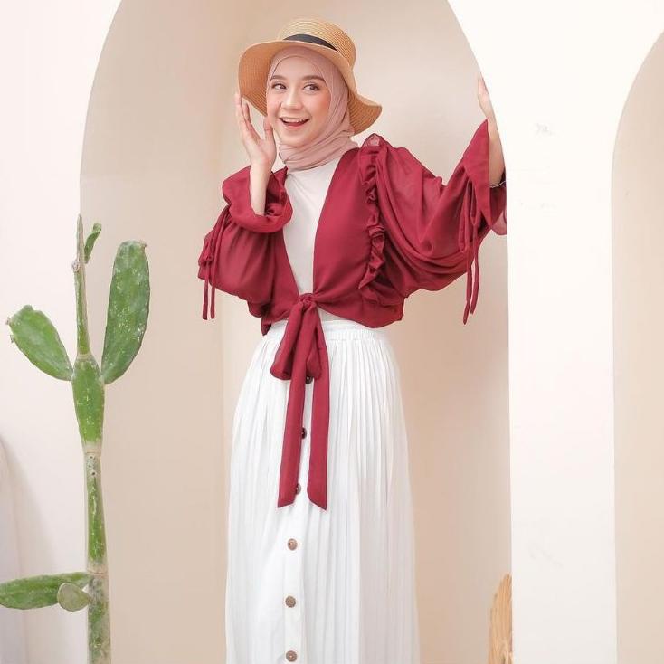 Booming CARDY MIRANTI CARDIGAN KARDIGAN WANITA ROMPI OUTER LENGAN PANJANG MODEL BALON ATASAN BLOUSE 