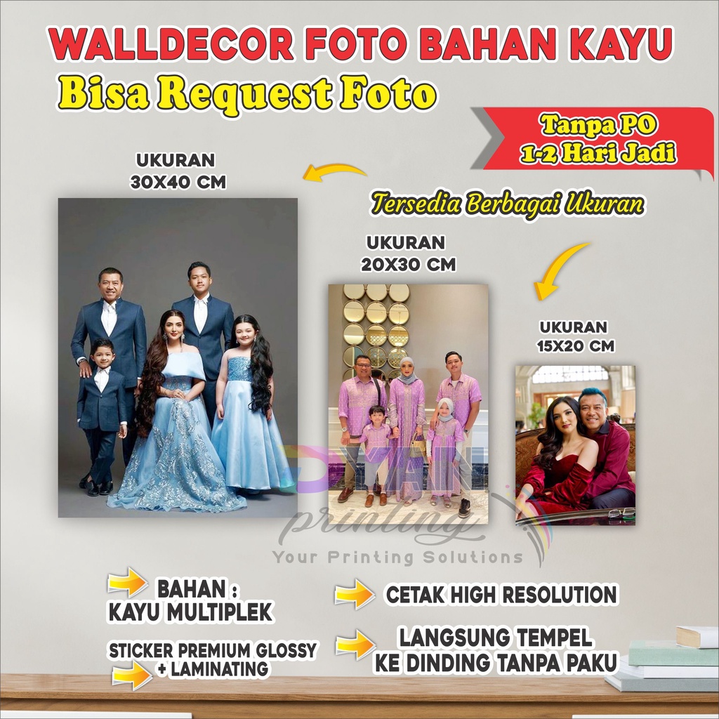 WALLDECOR FOTO BAHAN KAYU LANGSUNG TEMPEL KE DINDING TANPA PAKU ,BISA BAYAR DITEMPAT/COD.