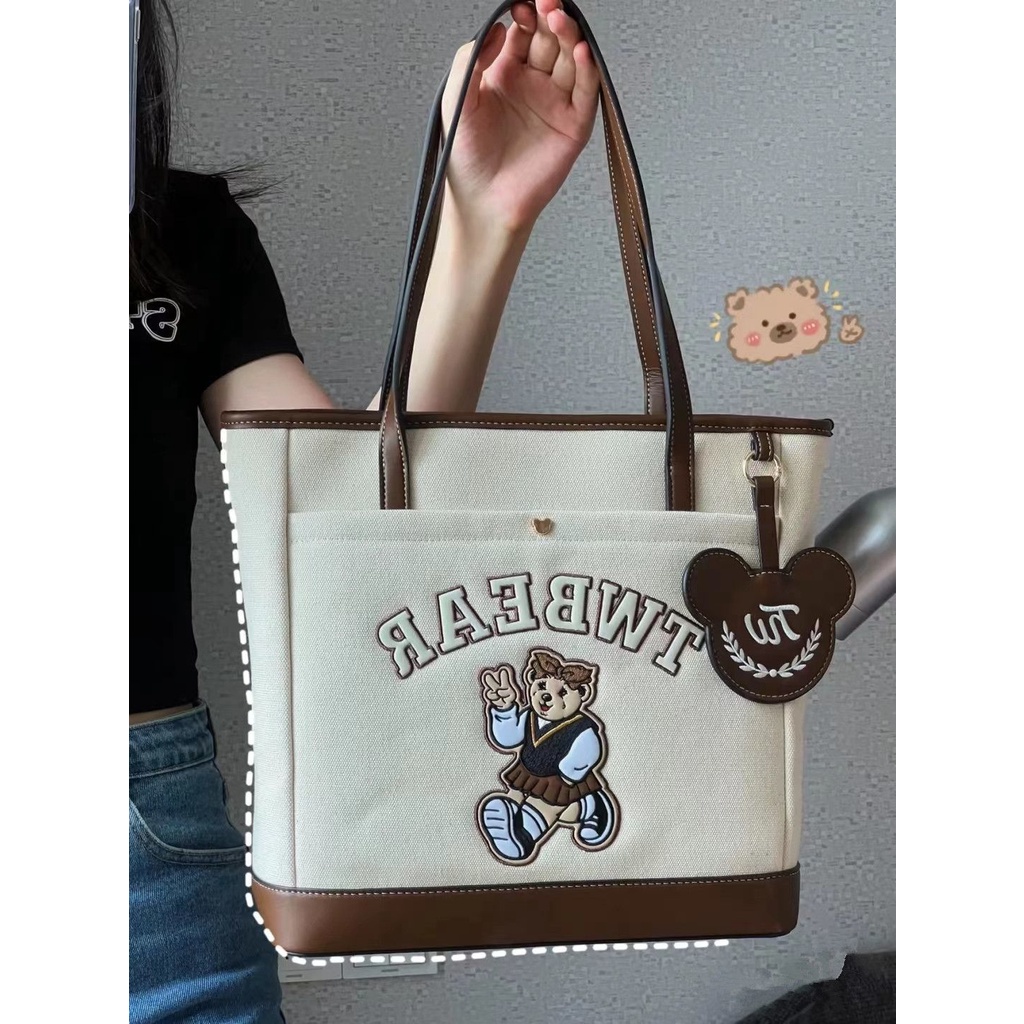 Sera TeenieWeenie Tote Bag TW Bear Class Commuting One Shoulder Portable Kapasitas Besar College Wind Bag