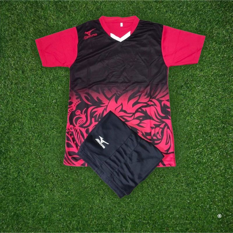 Motif Printing Maroon Hitam Setelan Jersey Volly Mizuno Merah Jersey Futsal Mizuno Terbaru