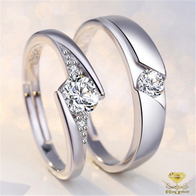 Cincin Couple Emas Berlian Eropa Asli 100% ORI Putih Pria Wanita Kawin Nikah Tunangan Wedding NS09