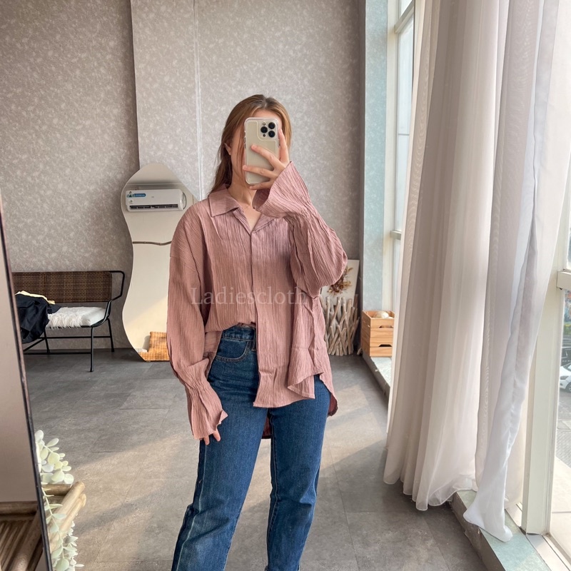 PREMIUM KEMEJA OVERSIZED SHIRT BAHAN CREPE PLEATS -SOLBI